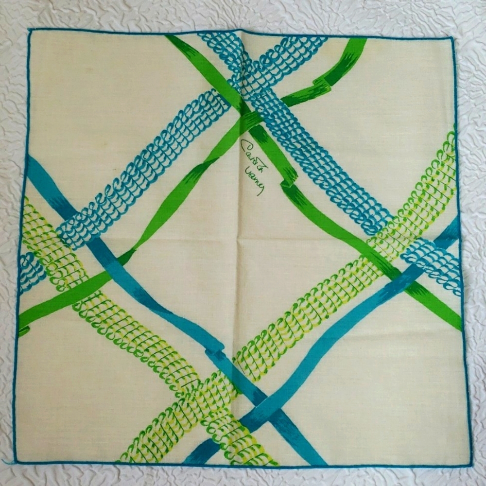 Carleton Varney Designer Vintage Napkins "Set Of 12" White Turquoise Green Sq… - Picture 11 of 16